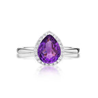 Pear Amethyst Ring 7x9mm Amethyst & 0.14ct Diamonds 18K White Gold