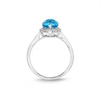 Pear Blue Topaz Ring 7x9mm Topaz & 0.14ct Diamonds 18K White Gold