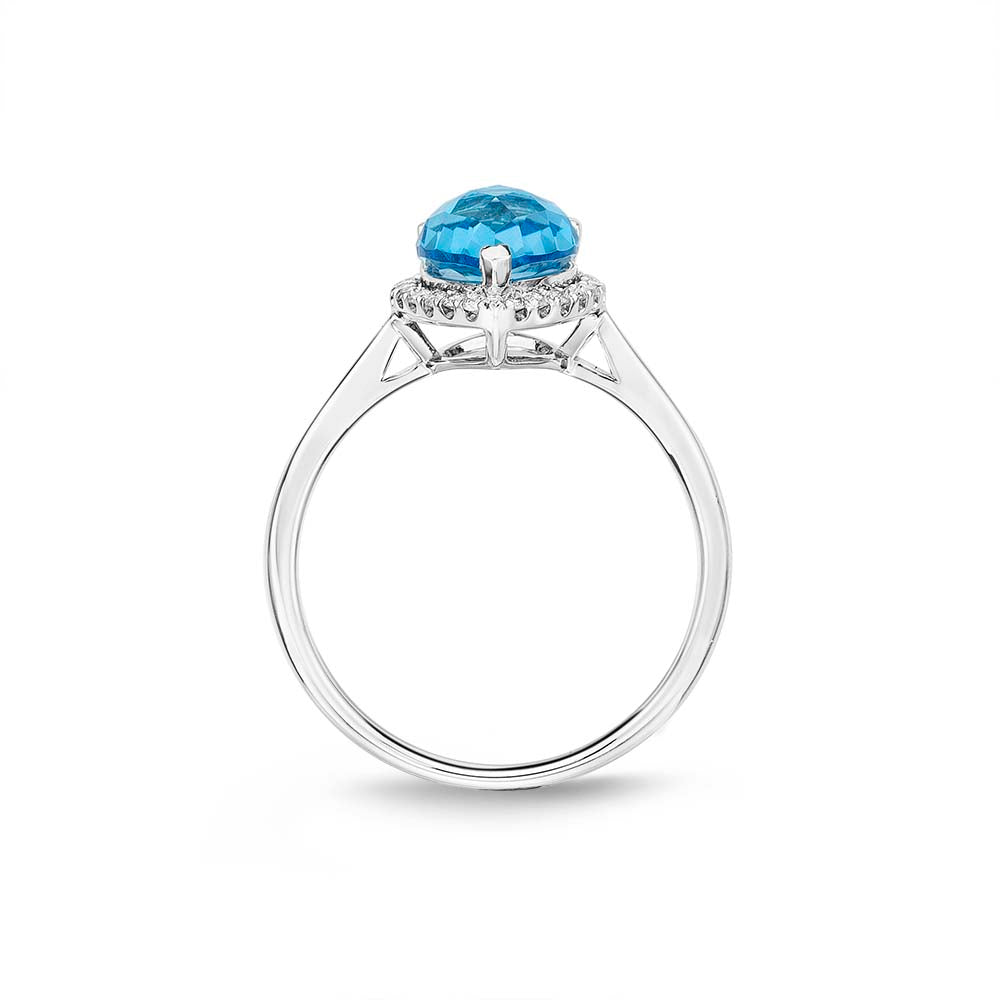 Pear Blue Topaz Ring 7x9mm Topaz & 0.14ct Diamonds 18K White Gold