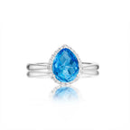 Pear Blue Topaz Ring 7x9mm Topaz & 0.14ct Diamonds 18K White Gold
