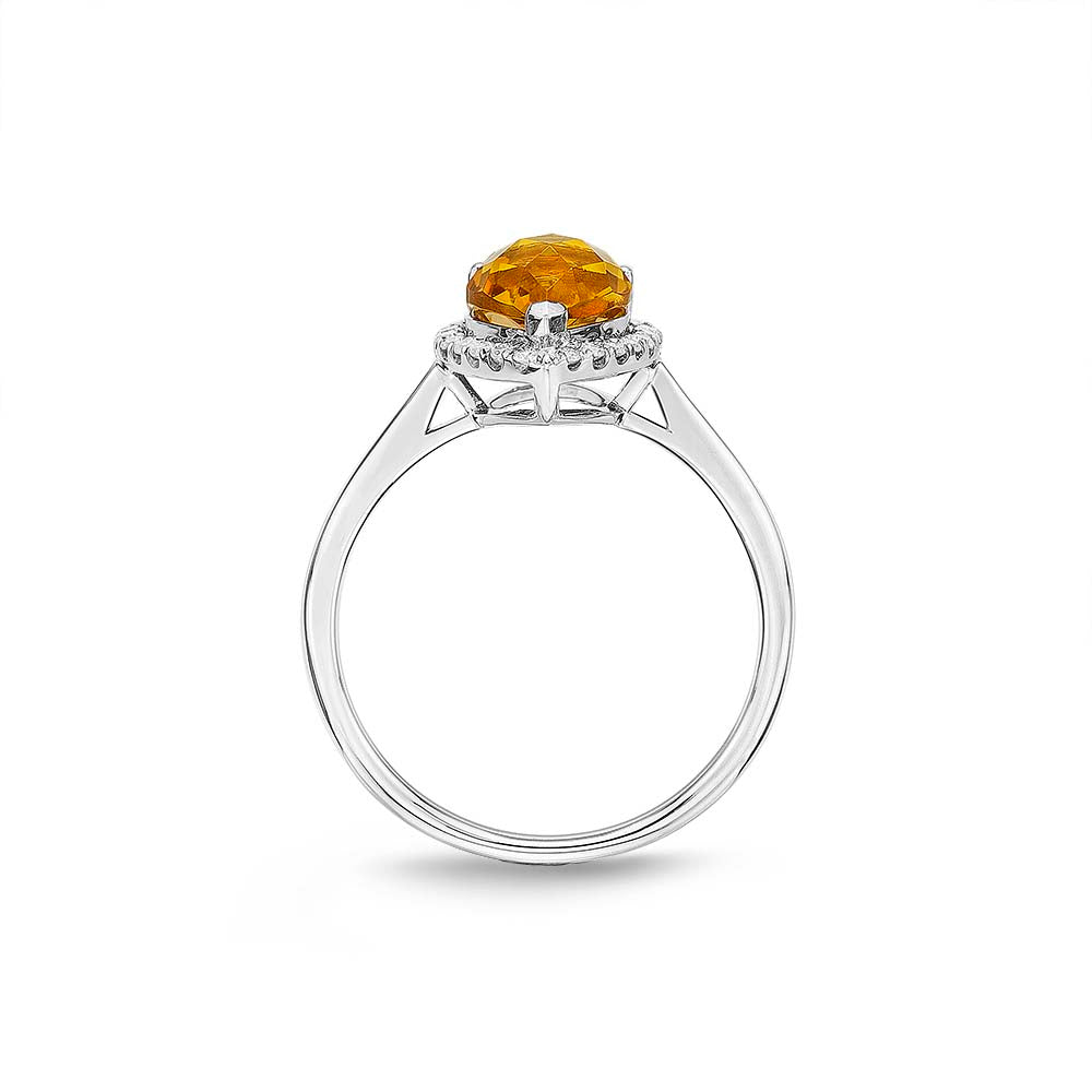 Pear Citrine Ring 7x9mm Citrine & 0.14ct Diamonds 18K White Gold