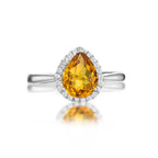 Pear Citrine Ring 7x9mm Citrine & 0.14ct Diamonds 18K White Gold