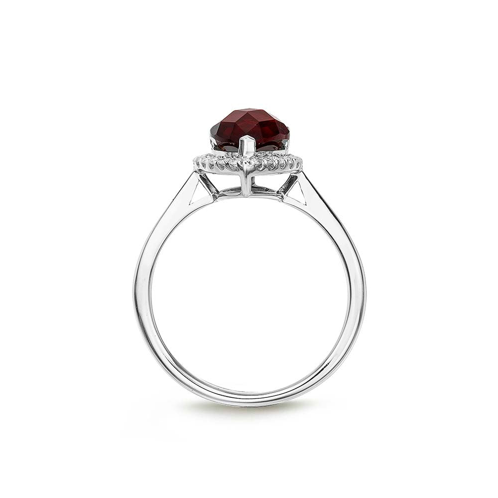 Pear Garnet Ring 7x9mm Garnet & 0.14ct Diamonds 18K White Gold