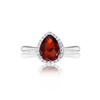 Pear Garnet Ring 7x9mm Garnet & 0.14ct Diamonds 18K White Gold