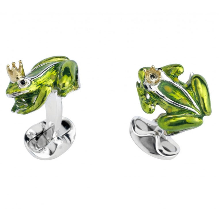 Sterling Silver Frog Cufflinks With Green Enamel By Deakin & Francis