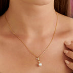 Freshwater Single Pearl Drop Pendant 0.04ct Diamond 9K Yellow Gold