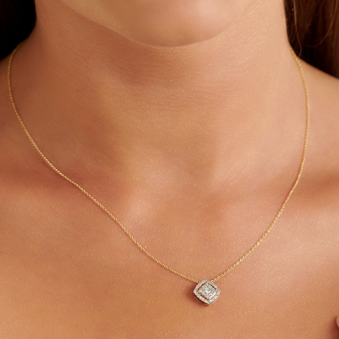 Cushion Shape 0.25ct Cluster Diamond Pendant In 9K Yellow Gold