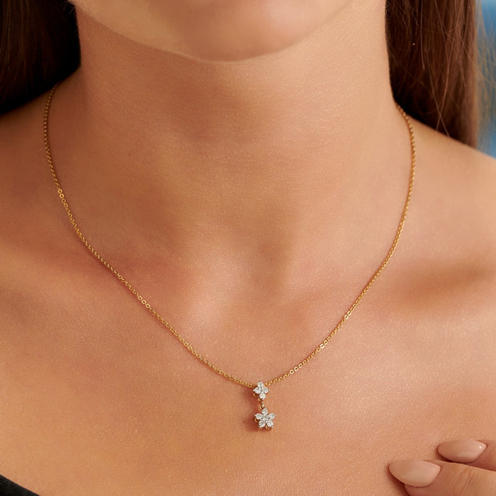 Flower Drop 0.30ct Diamond Pendant In 9K Yellow Gold