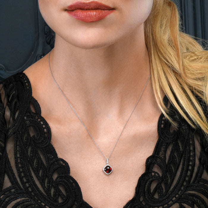 3.15ct Garnet With 0.14ct Diamond Pendant In 9K White Gold