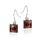 9mm x 9mm Garnet and 0.06ct diamond earrings in 18K white gold