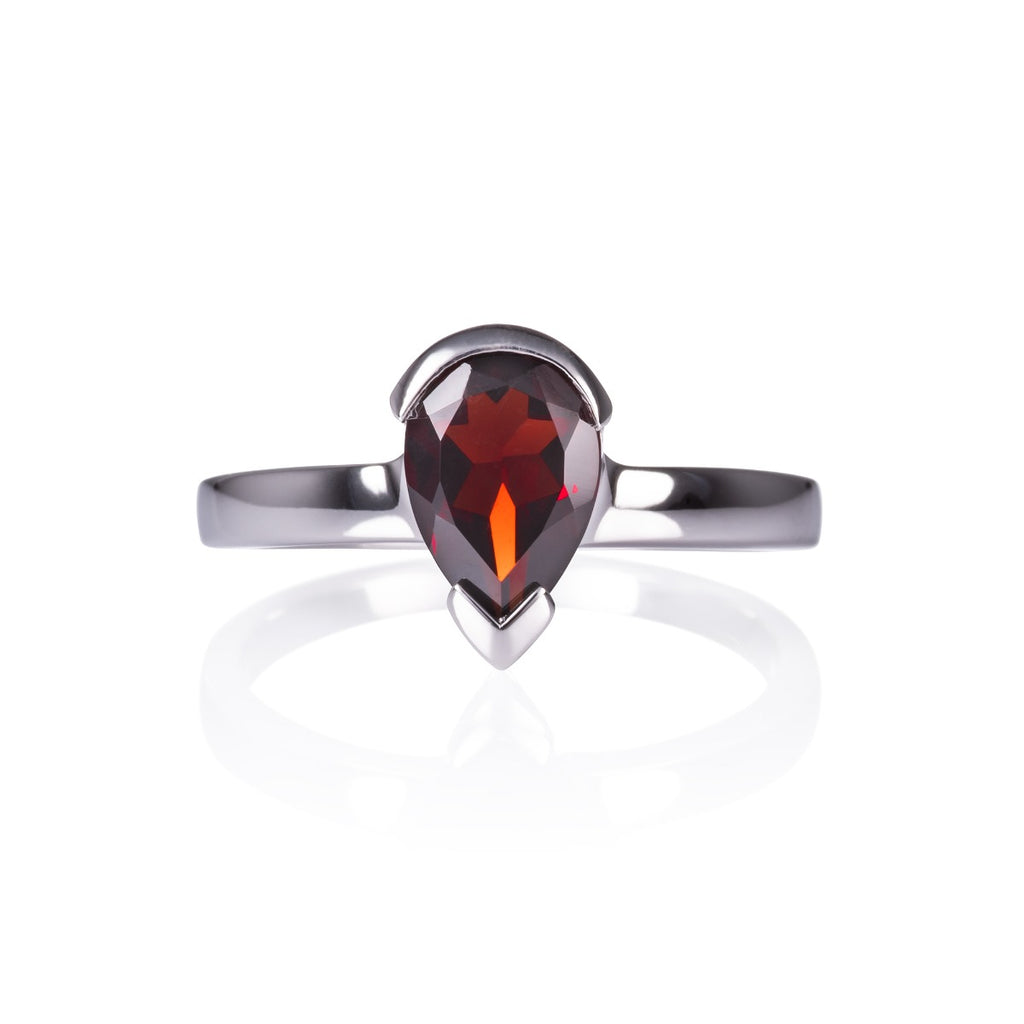 Pear Shaped Garnet Ring in Sterling Silver