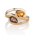 Smoky Quartz and Citrine Ring in Gold Vermeil
