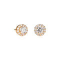 Gold Plated Sterling Silver Round Cubic Zirconia Halo Stud Earrings