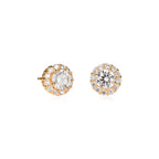 Gold Plated Sterling Silver Round Cubic Zirconia Halo Stud Earrings