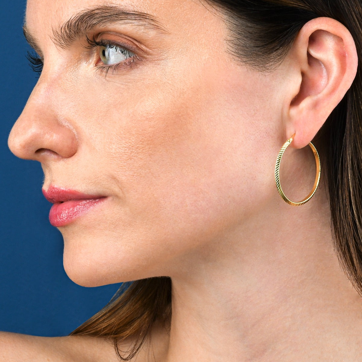 Gold Plated Sterling Silver Diamond Cut Hoop Earrings