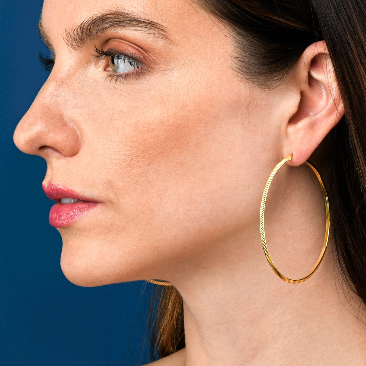 Gold Plated Sterling Silver Diamond Cut Hoop Earrings