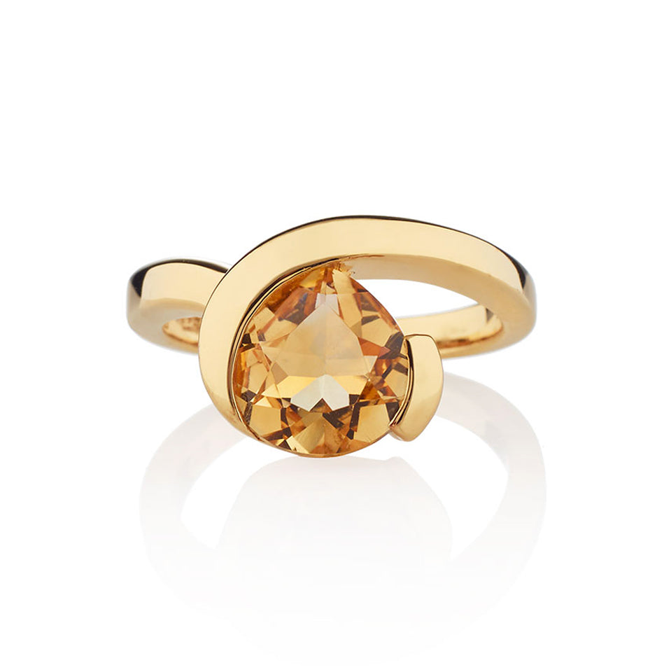 Gold Vermeil Ring with a Pear-Shaped Citrine Gemstone