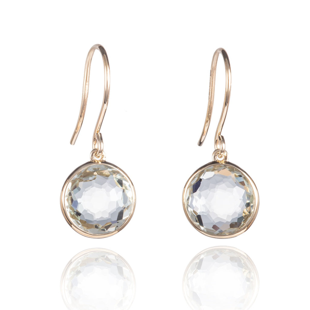 9ct solid gold drop earrings with green amethyst gemstones
