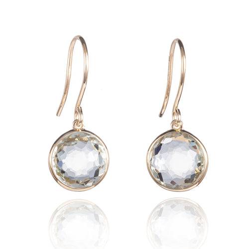 9ct solid gold drop earrings with green amethyst gemstones