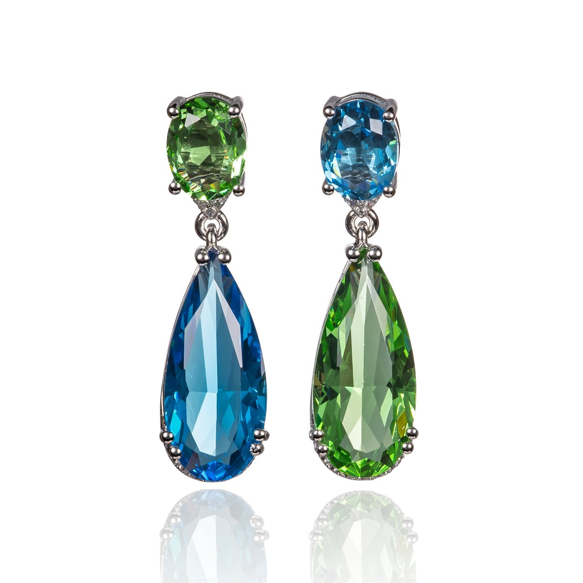 blue and green drop earrings in 925 silver