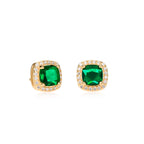 Gold Plated Sterling Silver Cushion Shaped Green Halo Stud Earrings