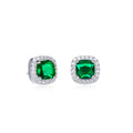 Sterling Silver Green Cushion Shaped Halo Stud Earrings