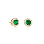Gold Plated Sterling Silver Green Round Halo Stud Earrings