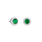 Sterling Silver Green Round Halo Stud Earrings