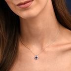 Sterling Silver Blue Round Halo Pendant Necklace