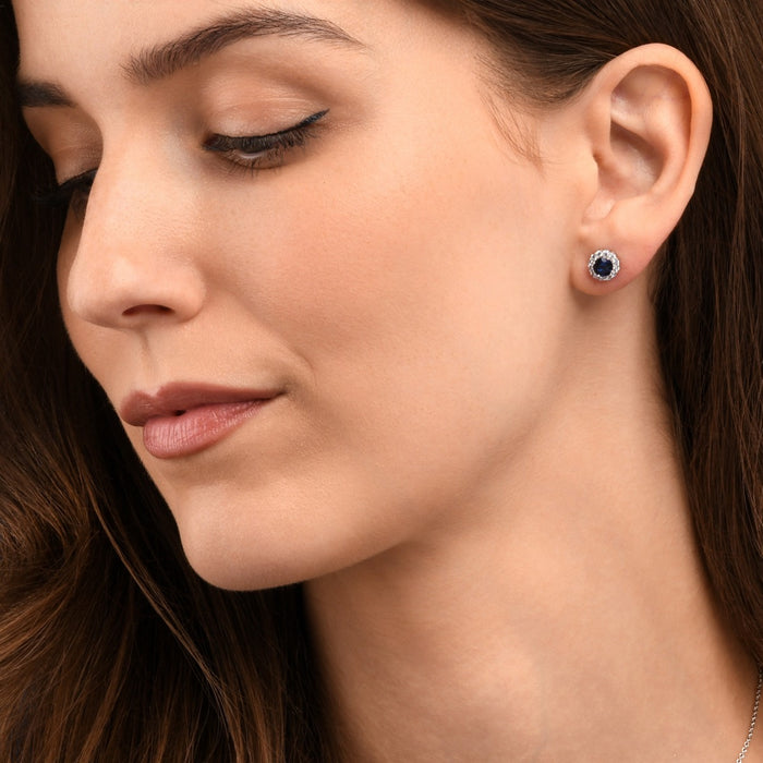 Sterling Silver Blue Round Halo Stud Earrings