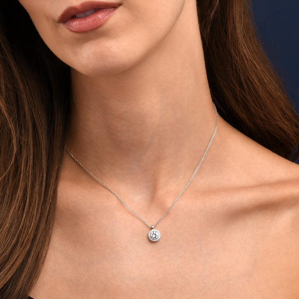 Sterling Silver Round CZ Halo Pendant Necklace