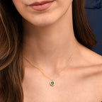 Gold Plated Sterling Silver Green Round Halo Pendant Necklace