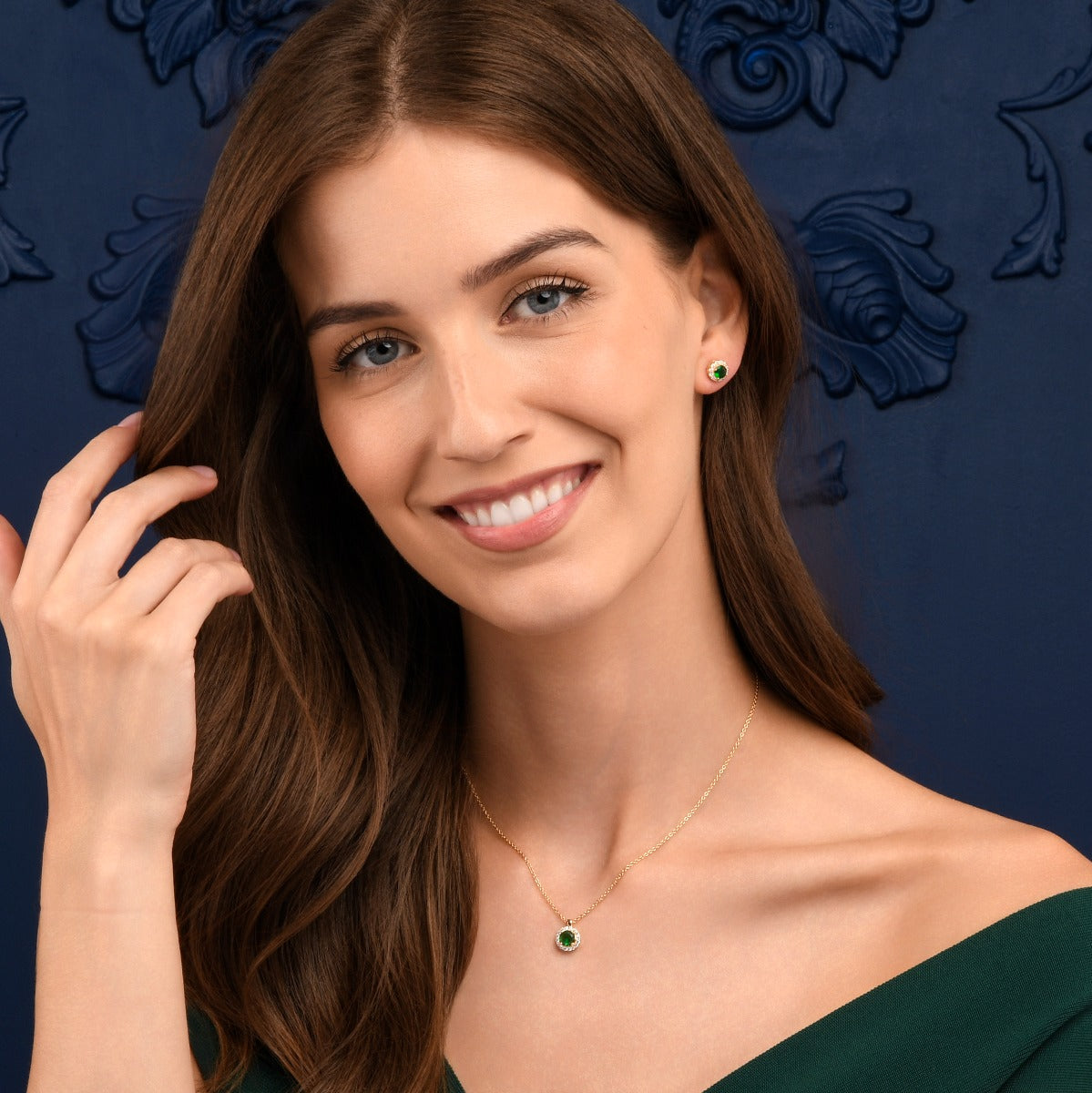 Gold Plated Sterling Silver Green Round Halo Pendant Necklace