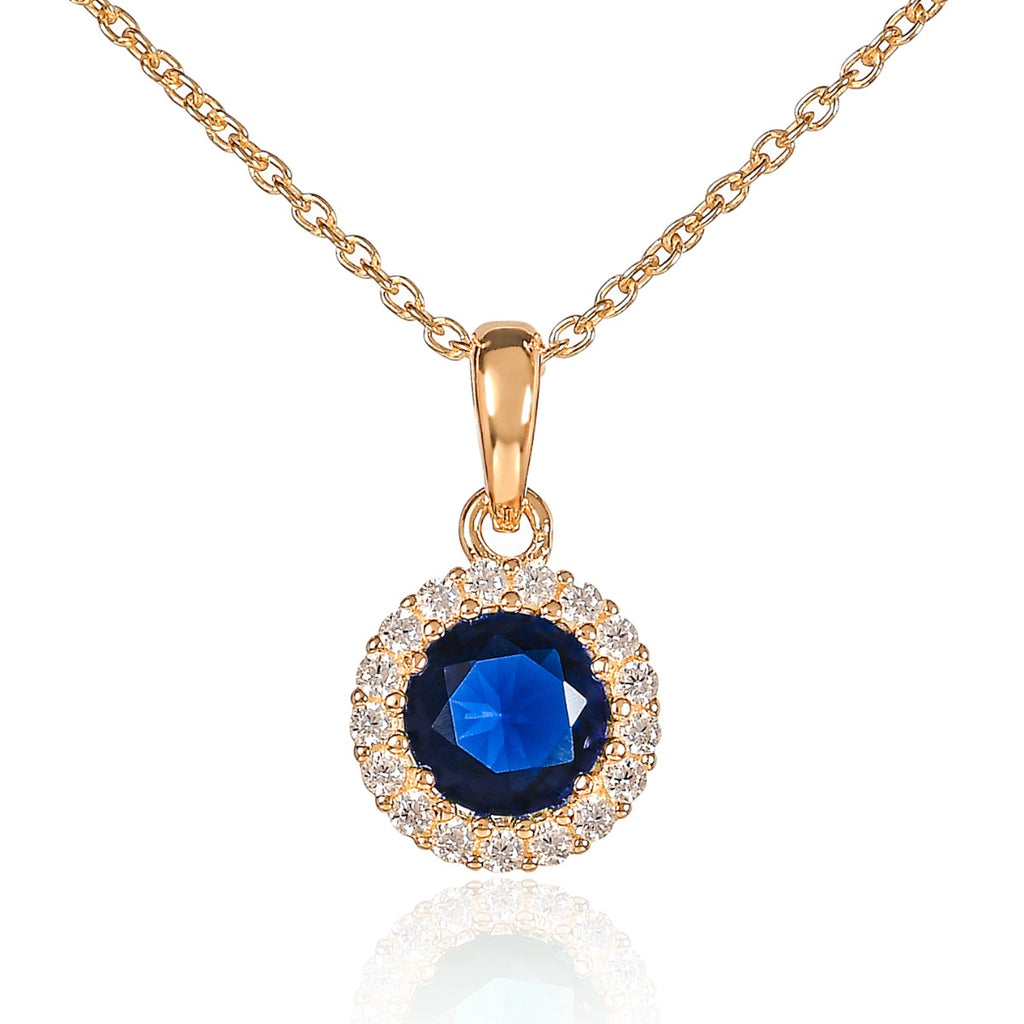 Gold Plated Sterling Silver Blue Halo Pendant Necklace