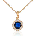 Gold Plated Sterling Silver Blue Halo Pendant Necklace
