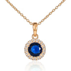 Gold Plated Sterling Silver Blue Halo Pendant Necklace