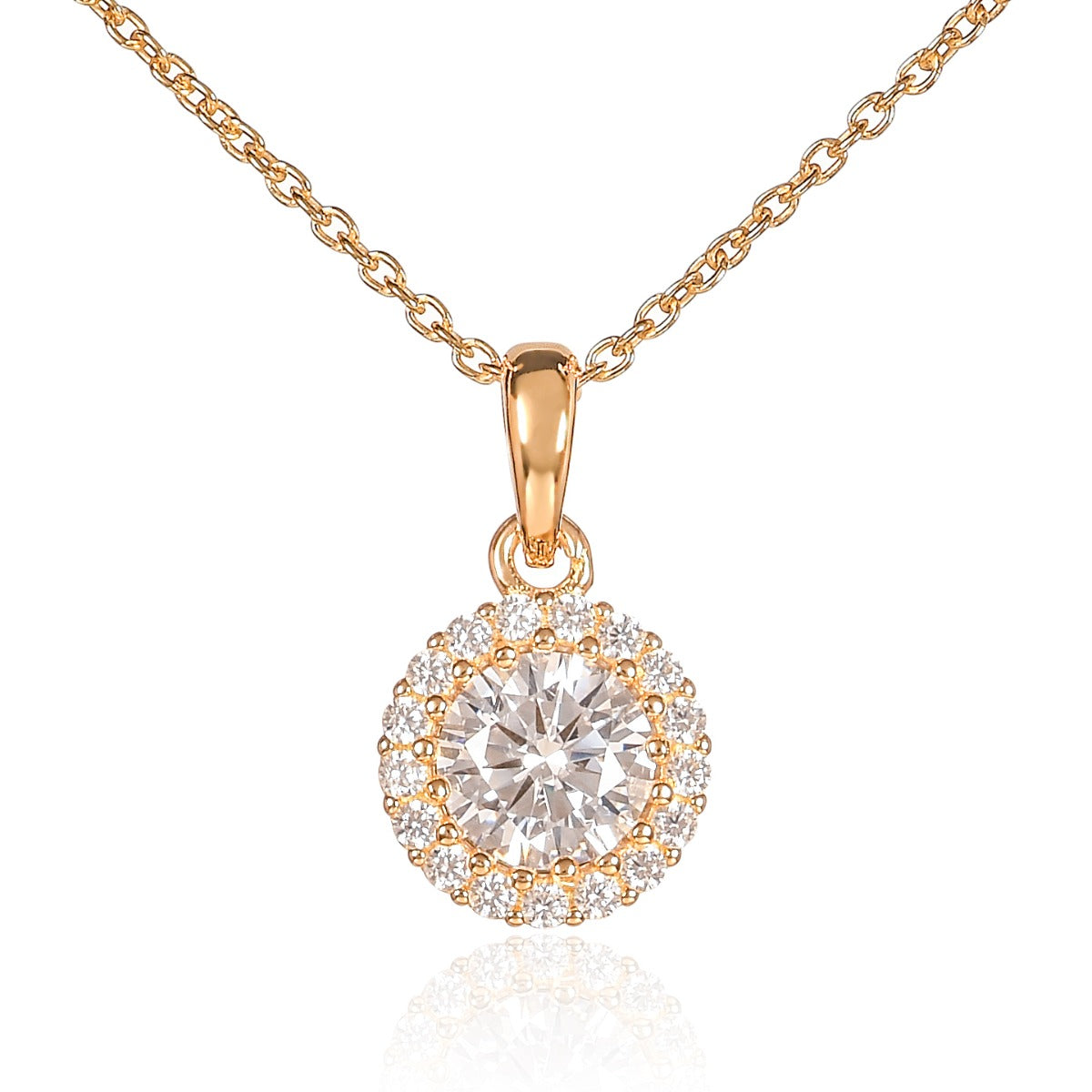Gold Plated Sterling Silver Round Halo Pendant Necklace