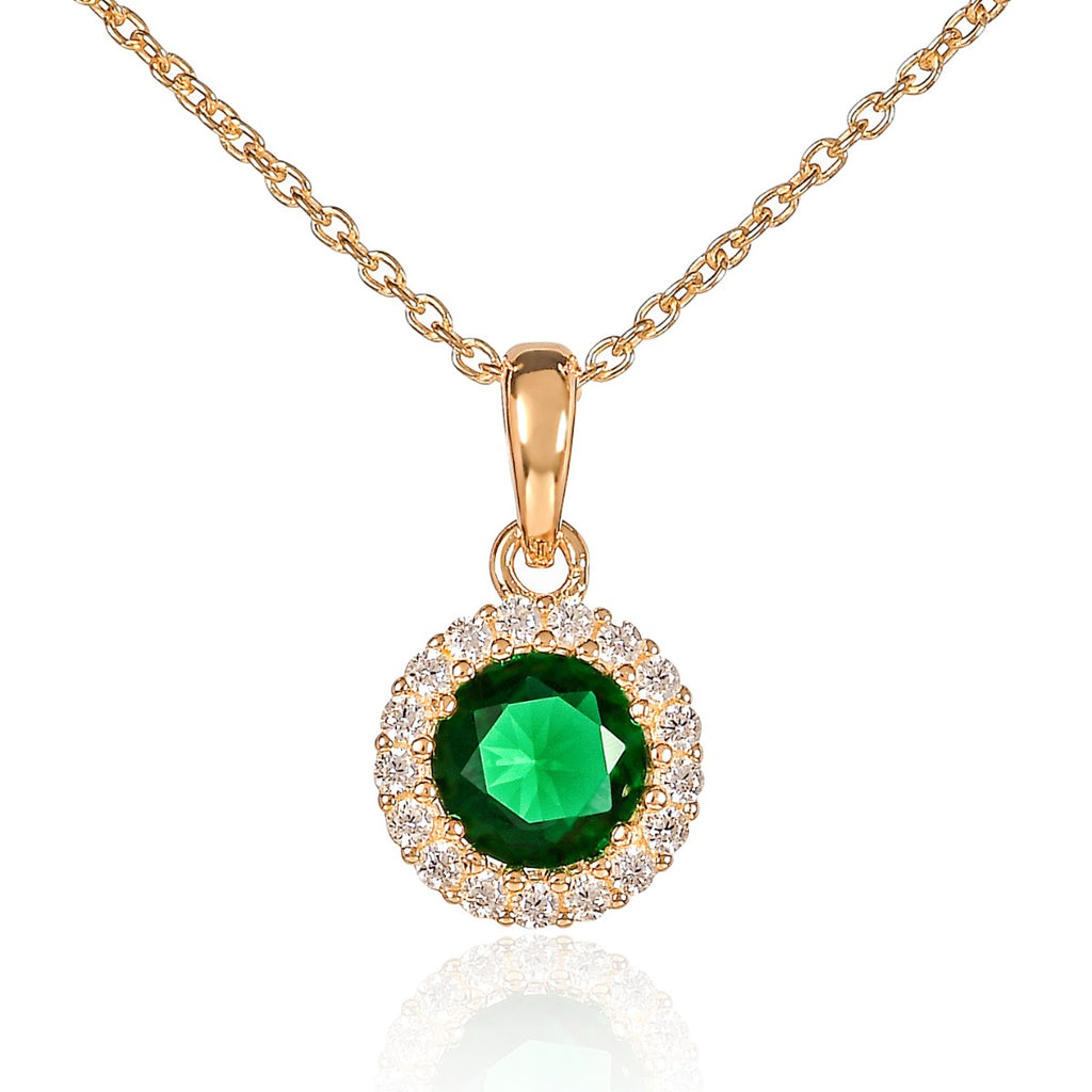 Gold Plated Sterling Silver Green Halo Pendant Necklace