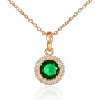 Gold Plated Sterling Silver Green Halo Pendant Necklace