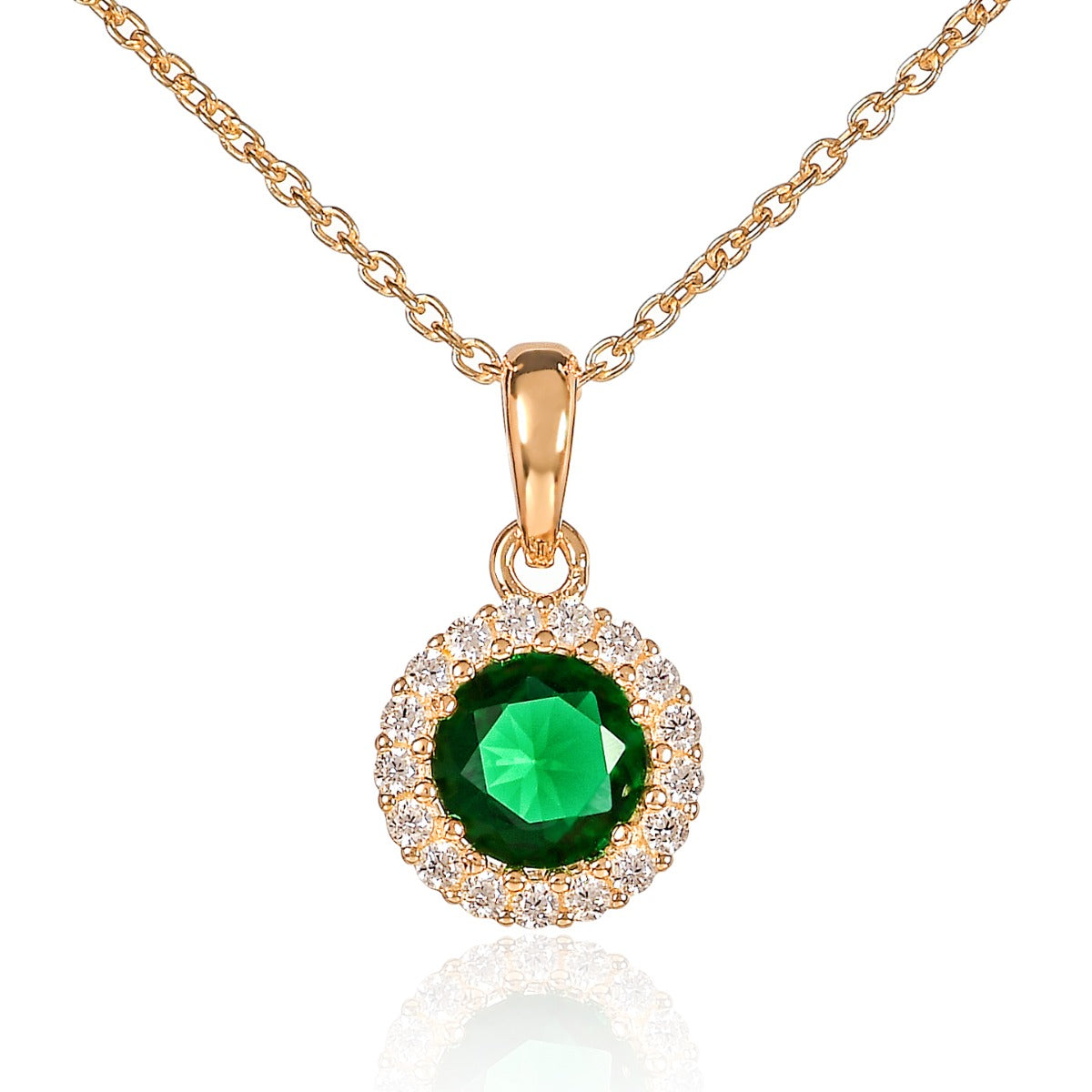 Gold Plated Sterling Silver Green Halo Pendant Necklace