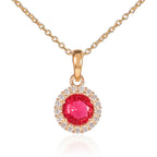 Gold Plated Sterling Silver Red Halo Pendant Necklace