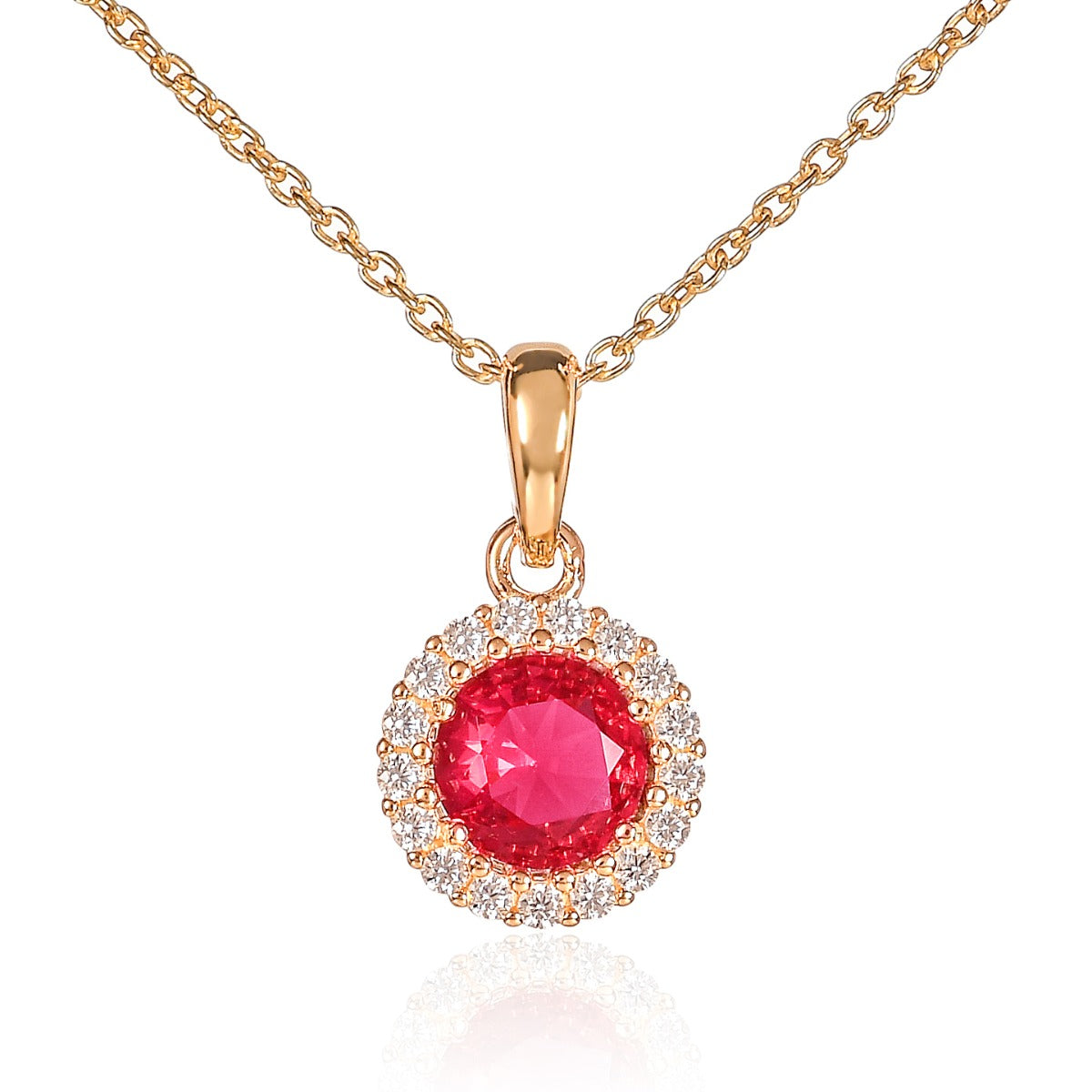 Gold Plated Sterling Silver Red Halo Pendant Necklace