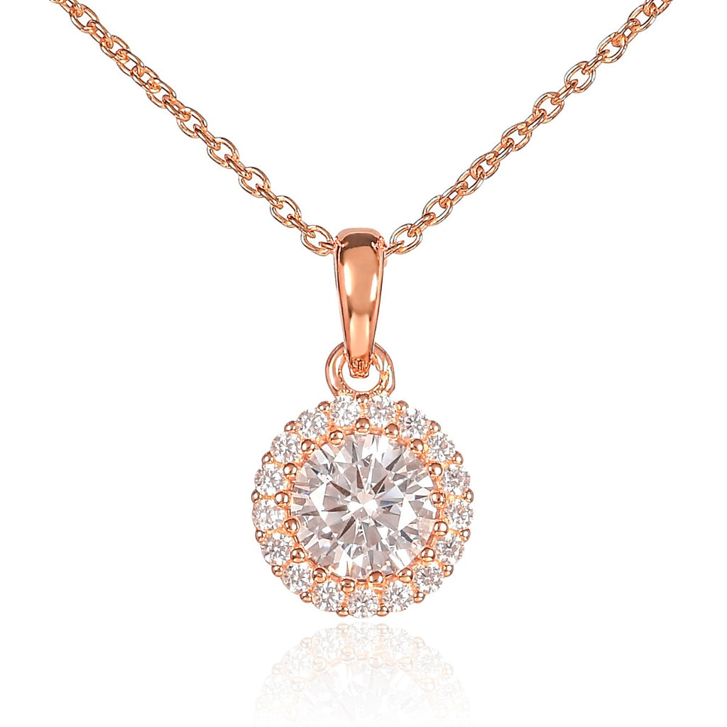 Rose Gold Plated Sterling Silver Round Halo Pendant Necklace