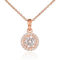 Rose Gold Plated Sterling Silver Round Halo Pendant Necklace
