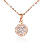 Rose Gold Plated Sterling Silver Round Halo Pendant Necklace