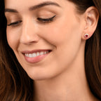 Gold Plated Sterling Silver Red Round Halo Stud Earrings