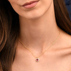 Gold Plated Sterling Silver Red Round Halo Pendant Necklace