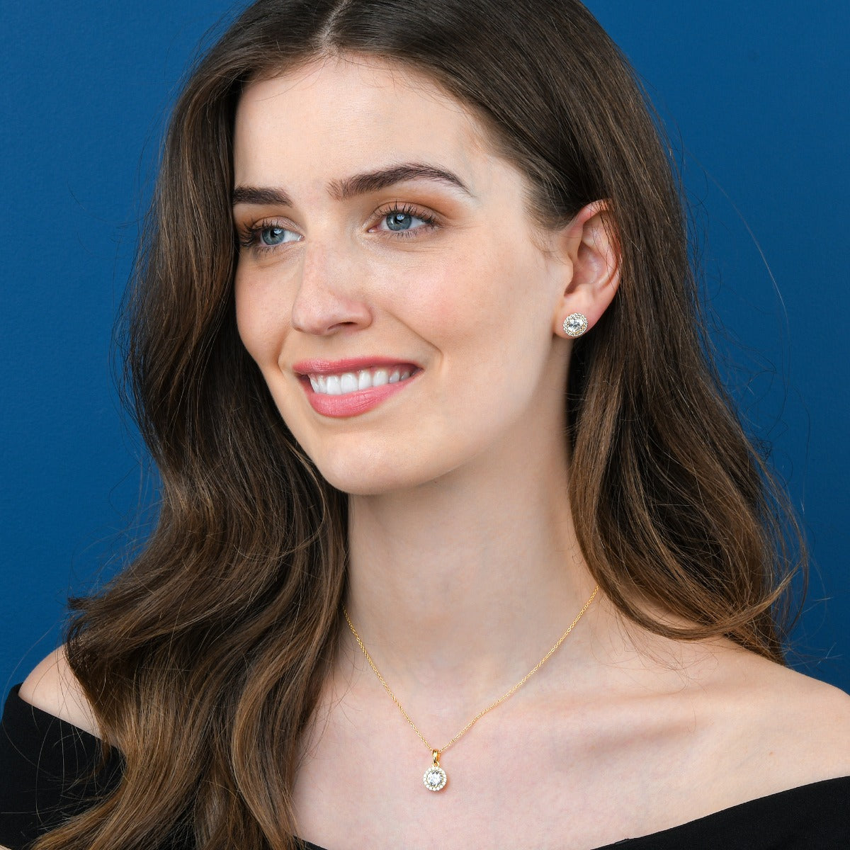 Gold Plated Sterling Silver Round Halo Stud Earrings