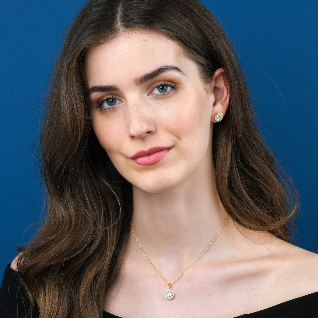 Gold Plated Sterling Silver Round Halo Pendant Necklace
