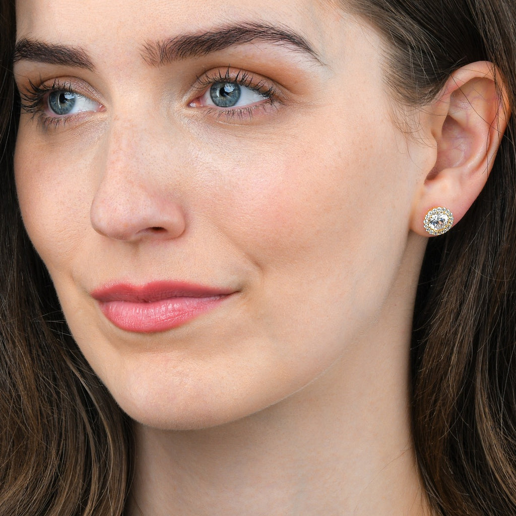 Gold Plated Sterling Silver Round Halo Stud Earrings